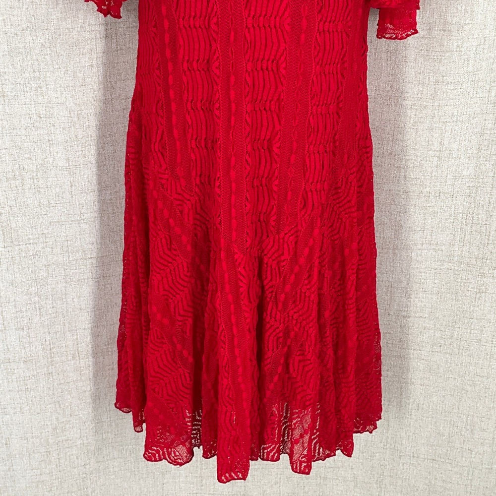 Rabbit Rabbit Rabbit Designs Dress Sz 10 Red Lace Flutter Sleeve Boho Classic - Picture 6 of 15